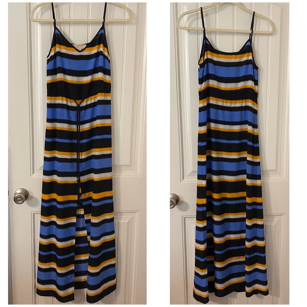 Michael Kors Blue Yellow White Striped Maxi Dress XXS